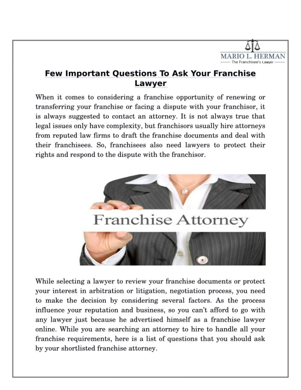 Few Important Questions To Ask Your Franchise Lawyer
