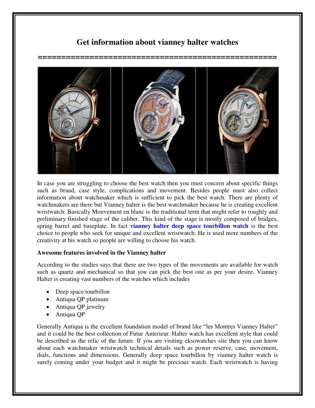 get information about vianney halter watches