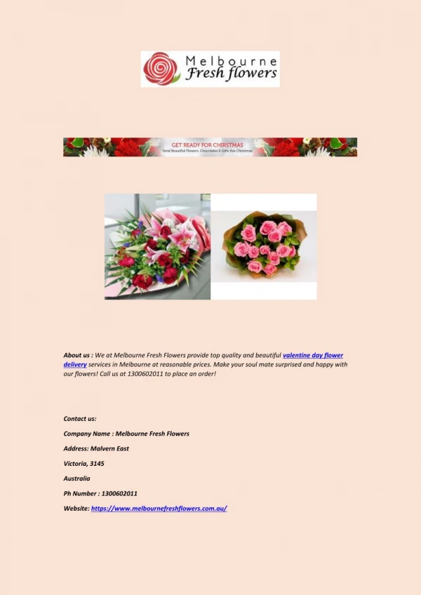 Valentine Day Flower Delivery Services in Melbourne