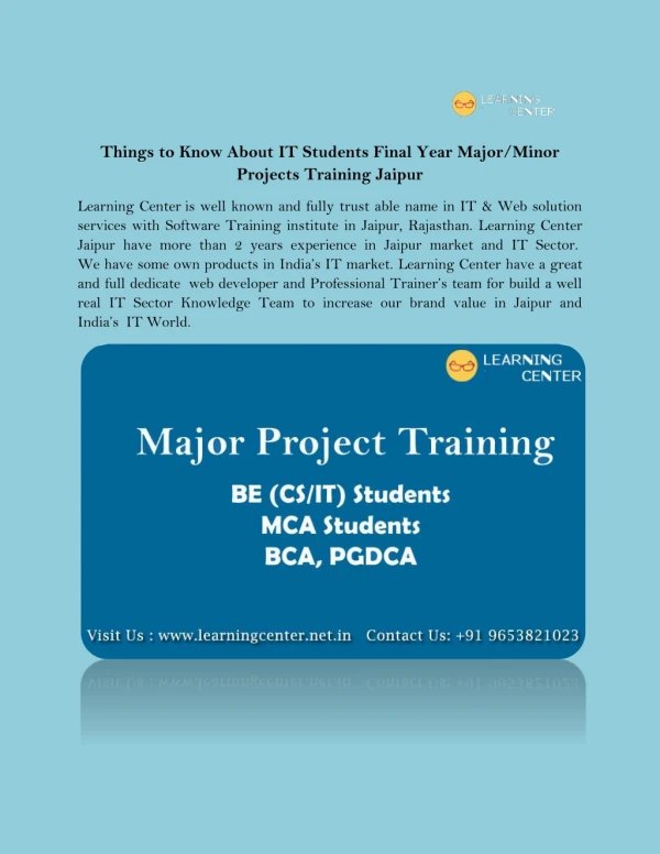 Things to Know About IT Students Final Year Major/Minor Projects Training Jaipur