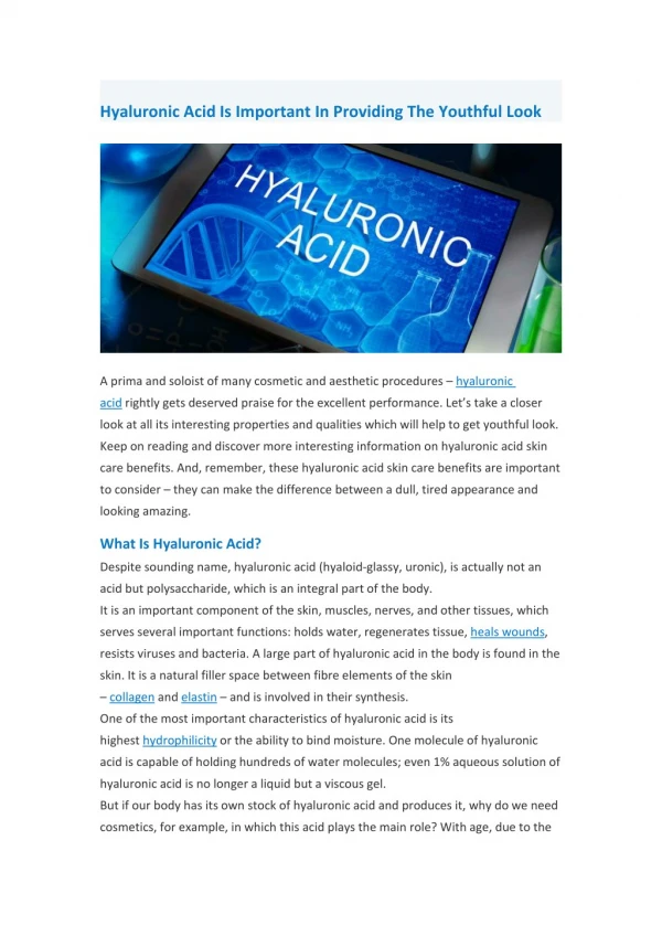 Skin Care & Health Benefits of Hyaluronic Acid