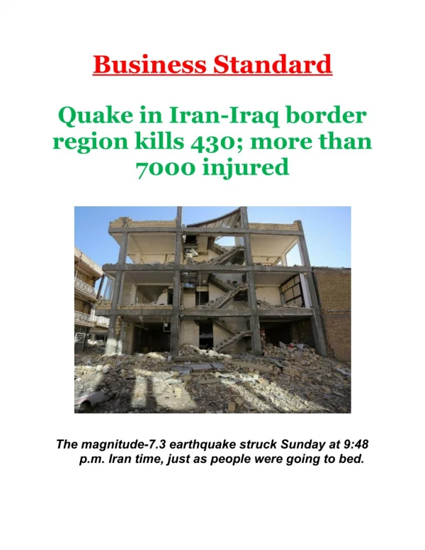 Quake in Iran-Iraq border region kills 430; more than 7000 injured