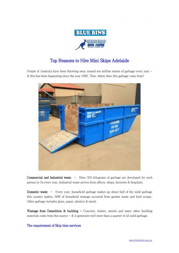 Top Reasons to Hire Mini Skips Adelaide | Blue Bins Waste