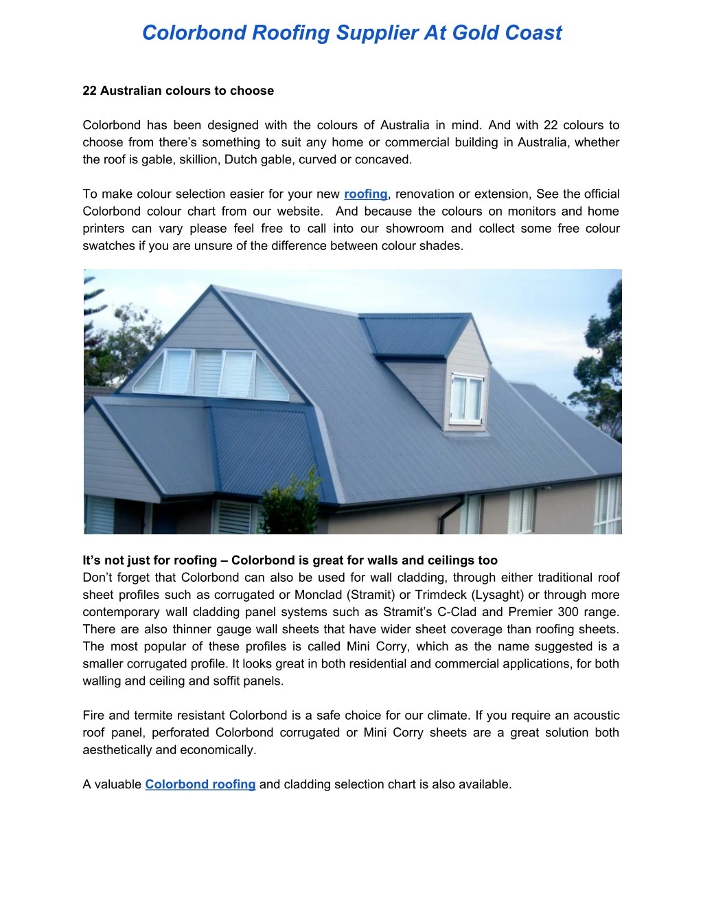 colorbond roofing supplier at gold coast