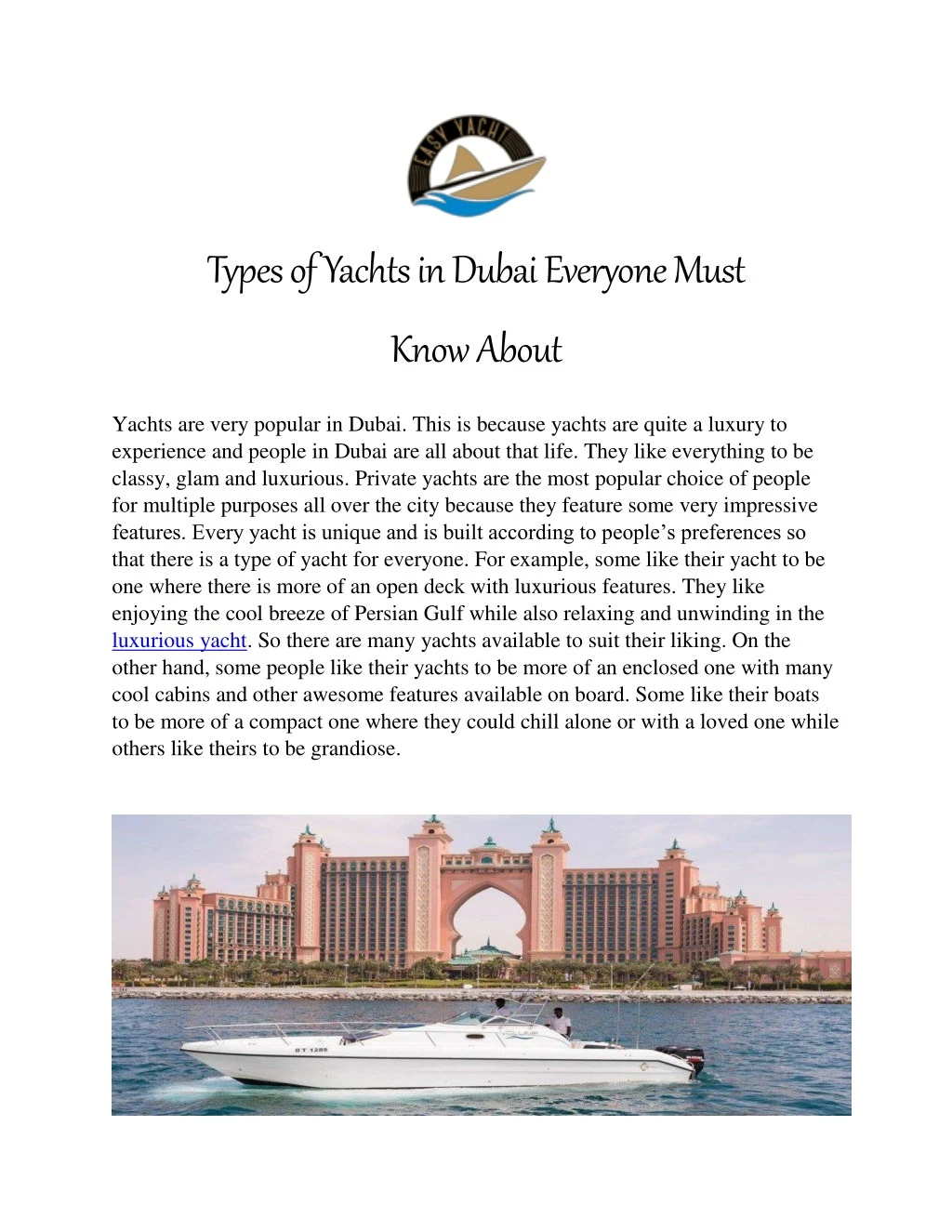 types of yachts in dubai everyone must