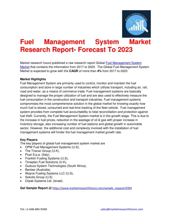 Fuel Management System Market Research Report- Forecast To 2023