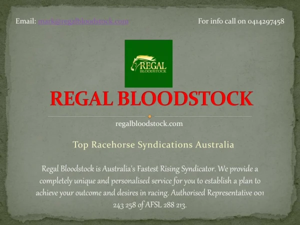Regal bloodstock racehorse syndicator melbourne
