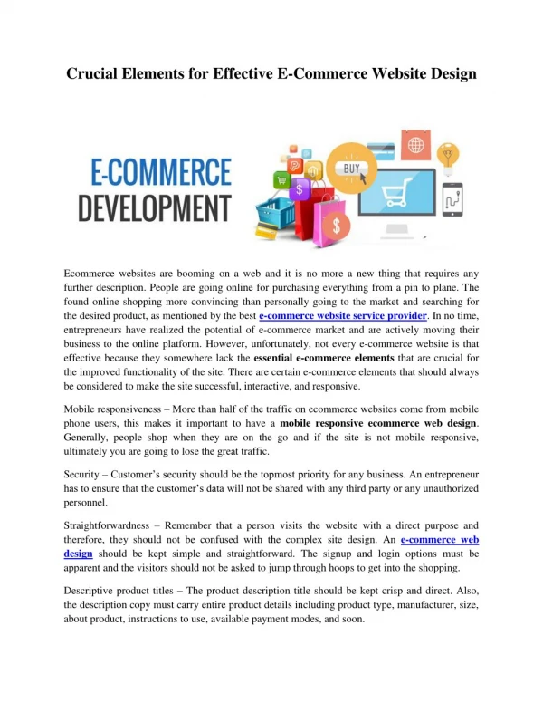 Crucial Elements for Effective E-Commerce Website Design