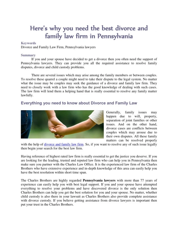 Here’s why you need the best divorce and family law firm in Pennsylvania