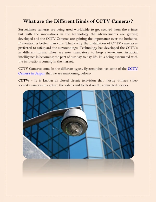 What are the Different Kinds of CCTV Cameras?