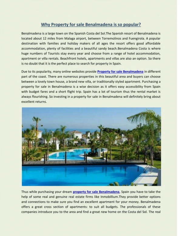 Why Property for sale Benalmadena is so popular?