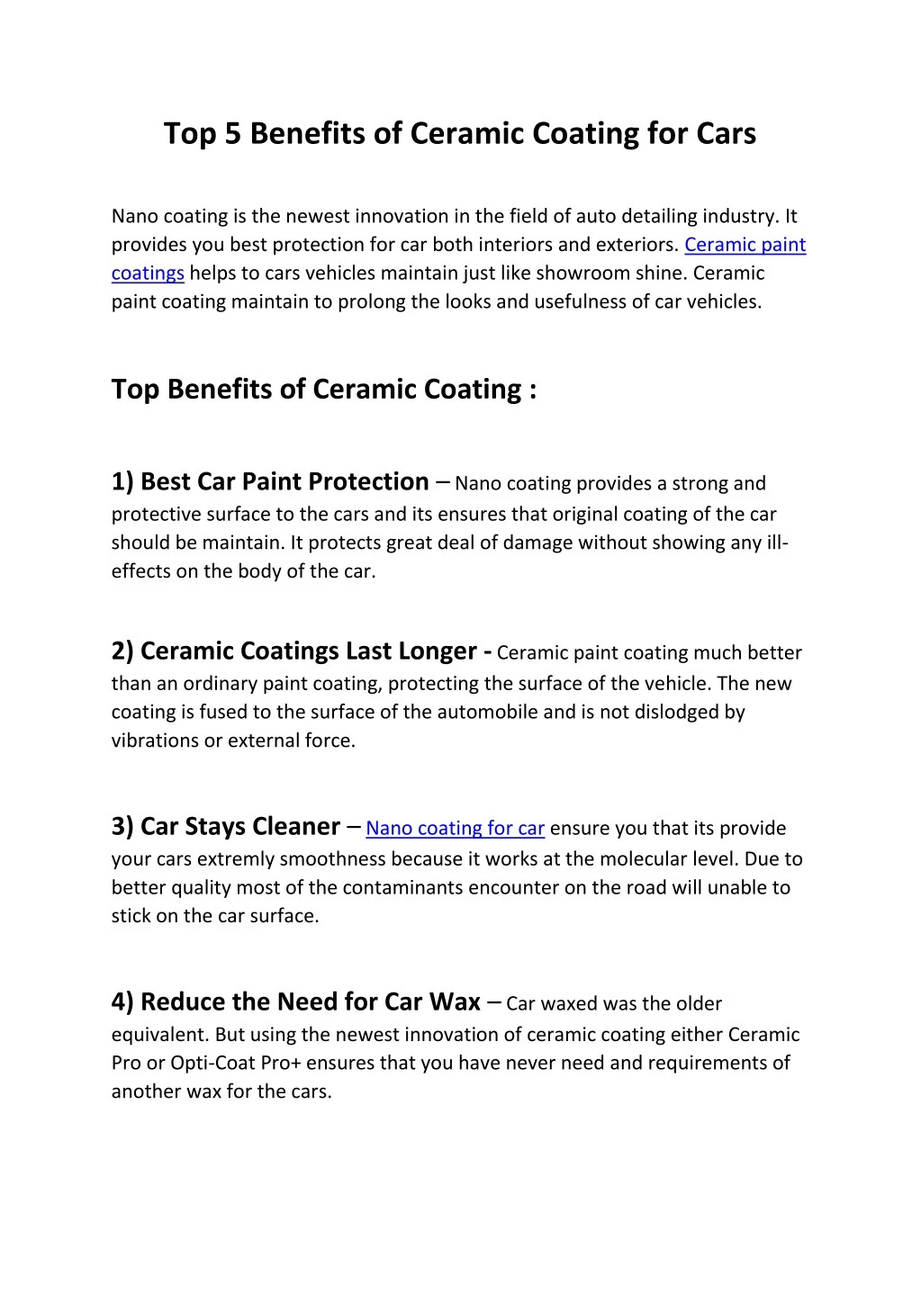 top 5 benefits of ceramic coating for cars