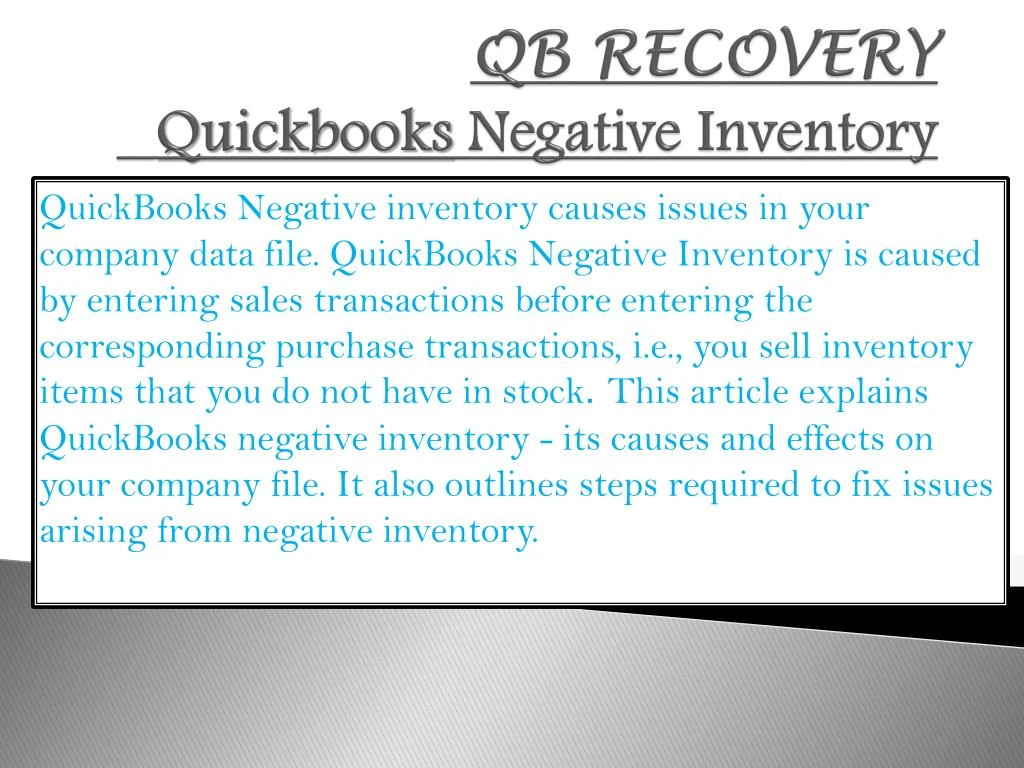 qb recovery quickbooks negative inventory
