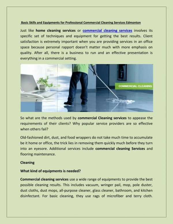 Basic Skills and Equipments for Professional Commercial Cleaning Services Edmonton