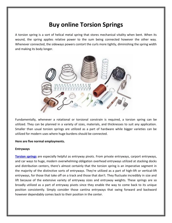 Buy Online Torsion Springs | American Precision Spring