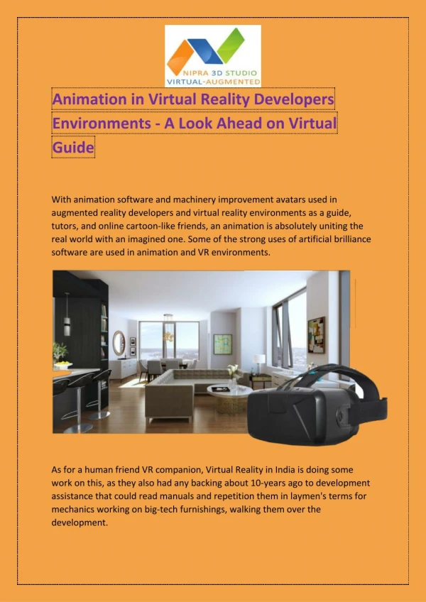 Best Animation in Virtual Reality Developers Environments in India