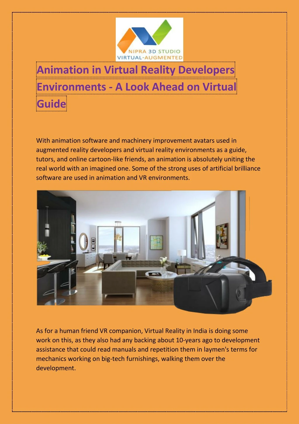 animation in virtual reality developers