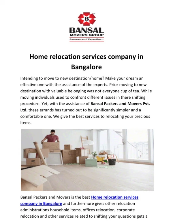 Home relocation services company in Bangalore