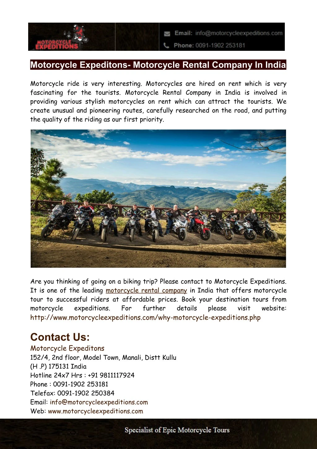 motorcycle expeditons motorcycle rental company