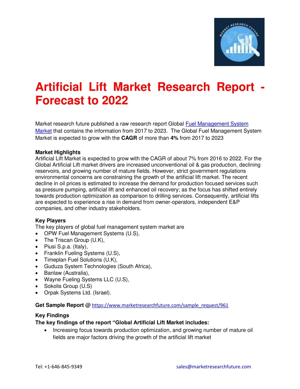 artificial lift market research report forecast