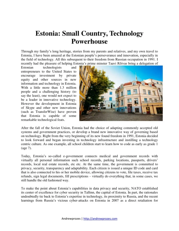 Estonia Small Country, Technology Powerhouse - Andrewprozes