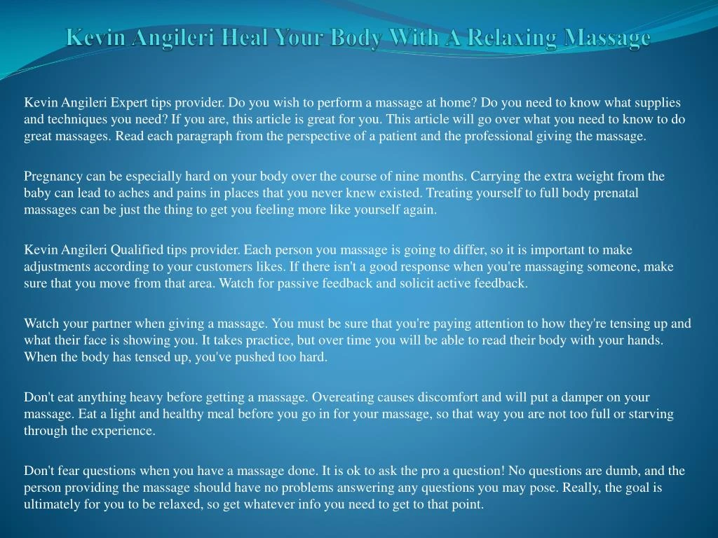 kevin angileri heal your body with a relaxing massage