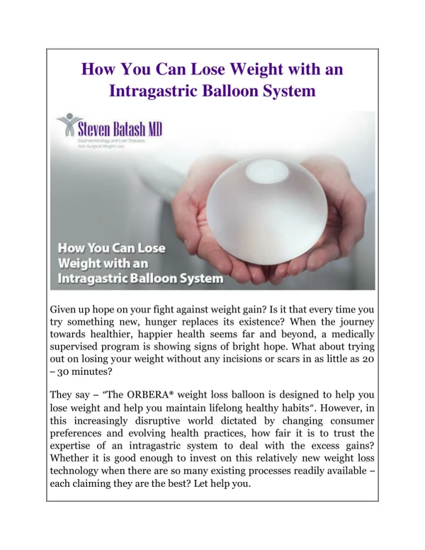 How You Can Lose Weight with an Intragastric Balloon System