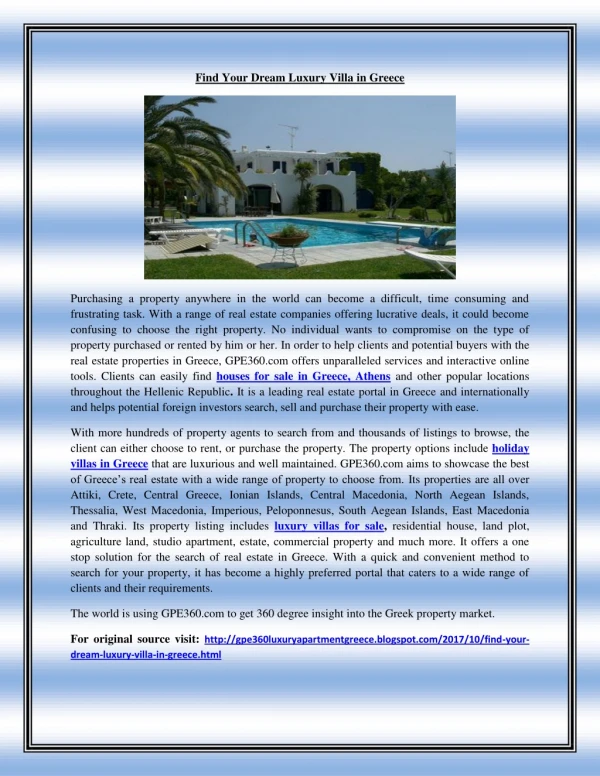 Find your dream luxury villa in Greece