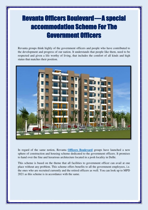 Revanta Officers Boulevard — A special accommodation Scheme For The Government Officers