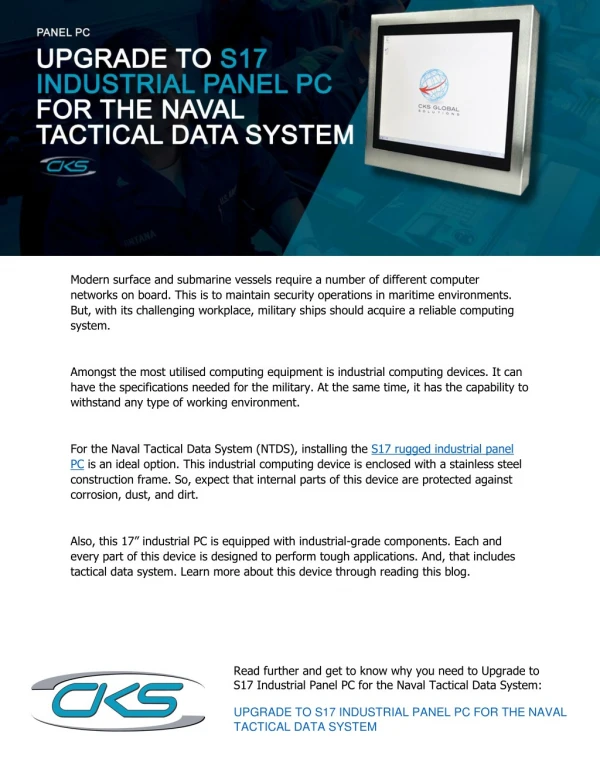 Upgrade to S17 Industrial Panel PC for the Naval Tactical Data System