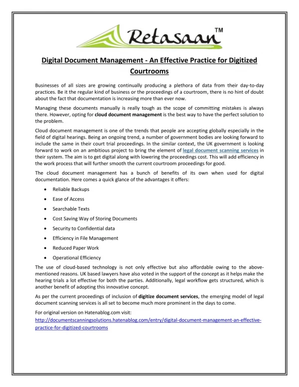 Digital Document Management - An Effective Practice for Digitized Courtrooms
