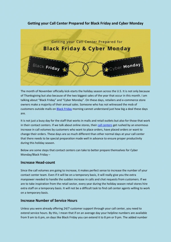 Getting your Call Center Prepared for Black Friday and Cyber Monday
