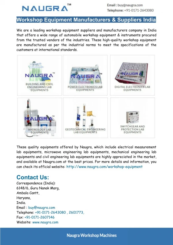 Workshop Equipment Suppliers India