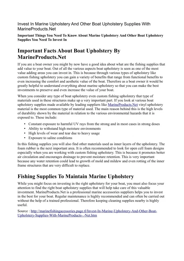 Marine Upholstery In MarineProducts.Net