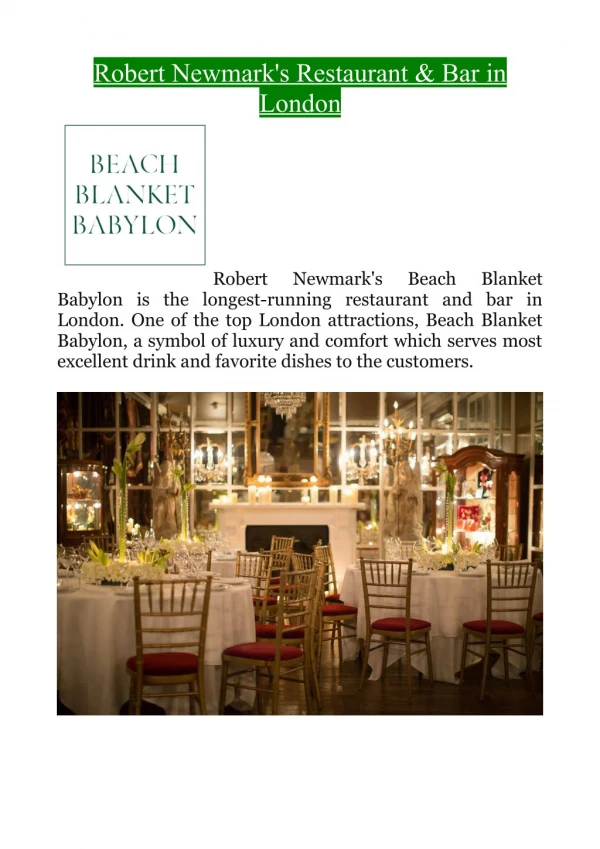 Robert Newmark's Restaurant & Bar in London