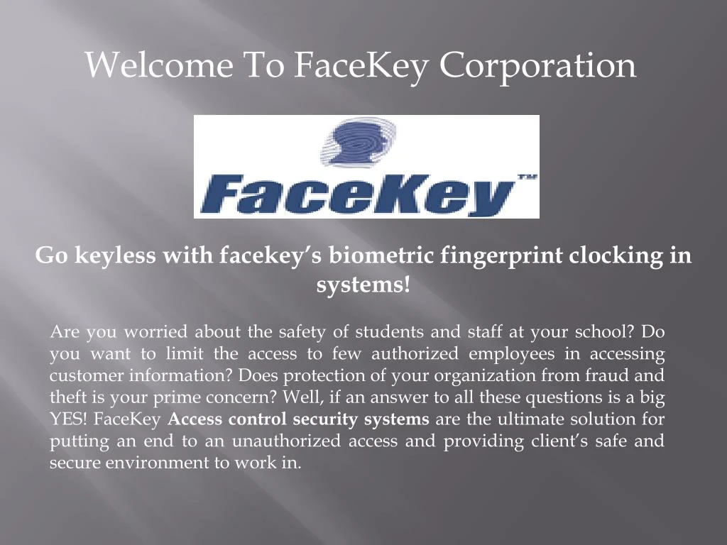 welcome to facekey corporation