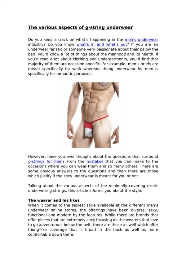 The Various Aspects Of G-string Underwear