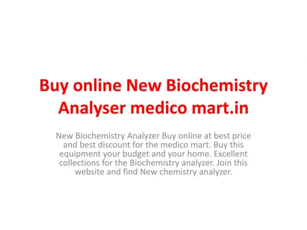 Buy Biochemistry Analyser New For Sale Online