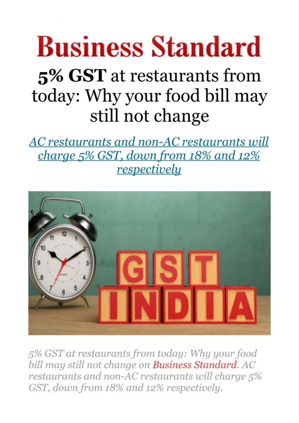 5% GST at restaurants from today: Why your food bill may still not change