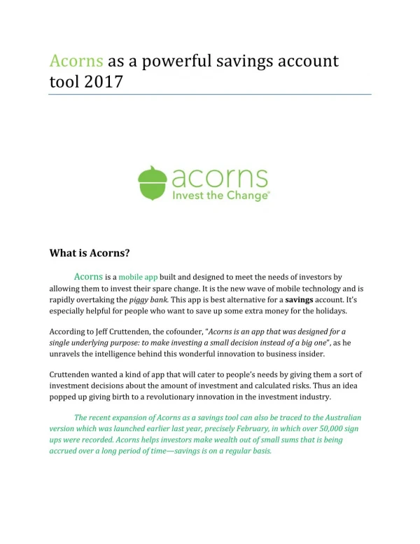 Acorns as a powerful savings account tool 2017