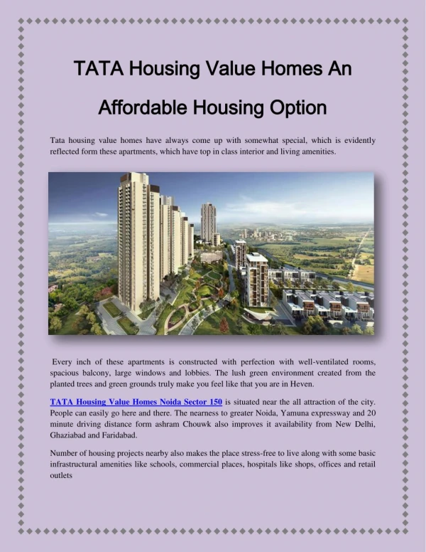 TATA Housing Value Homes An Affordable Housing Option