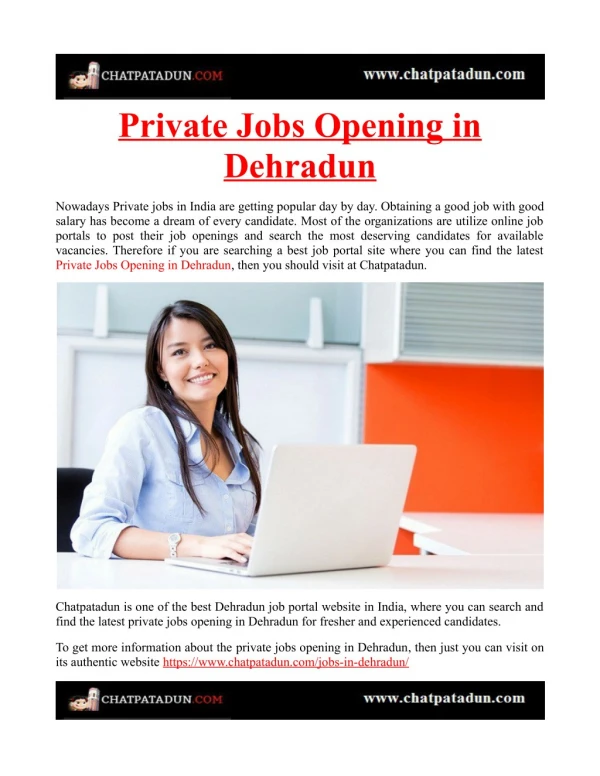 Private Jobs Opening in Dehradun