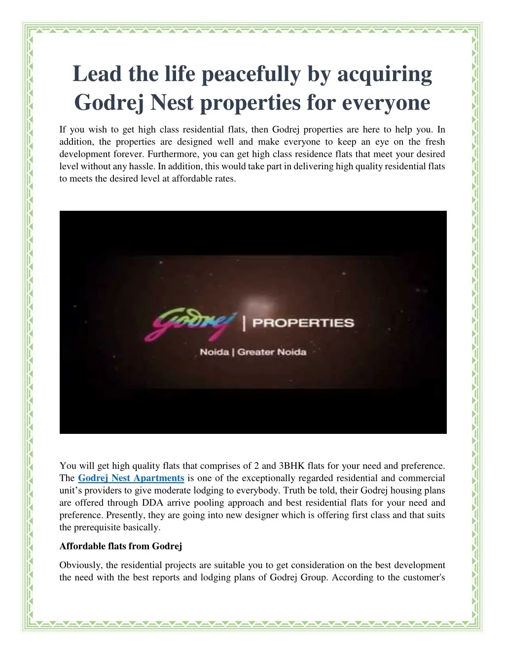 lead the life peacefully by acquiring godrej nest