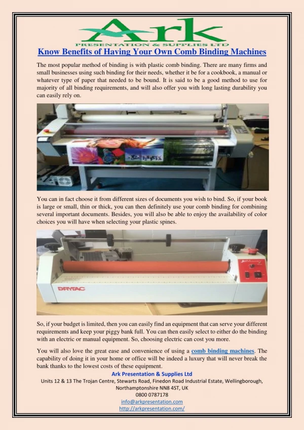 Know Benefits of Having Your Own Comb Binding Machines