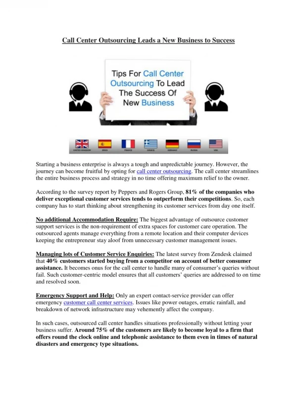 Call Center Outsourcing Leads a New Business to Success