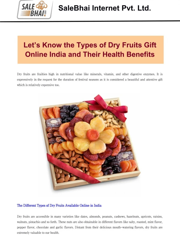 Let’s Know the Types of Dry Fruits Gift Online India and Their Health Benefits