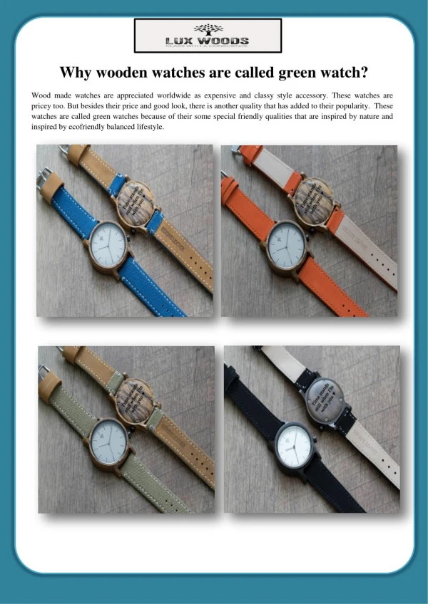 Why wooden watches are called green watch?