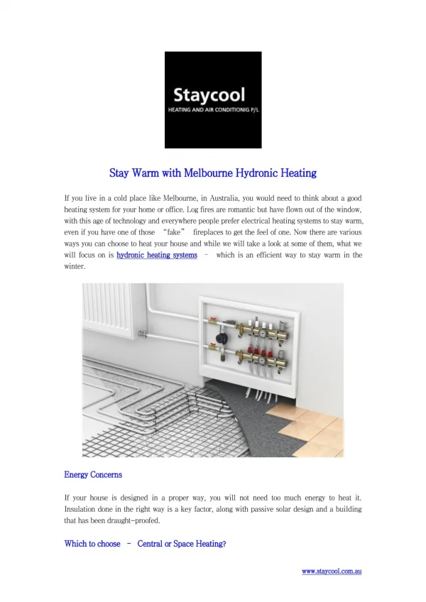 Stay Warm with Melbourne Hydronic Heating | Staycool