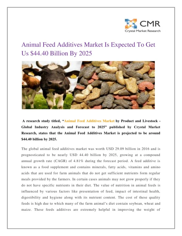 Animal Feed Additives Market Is Expected To Get Us $44.40 Billion By 2025