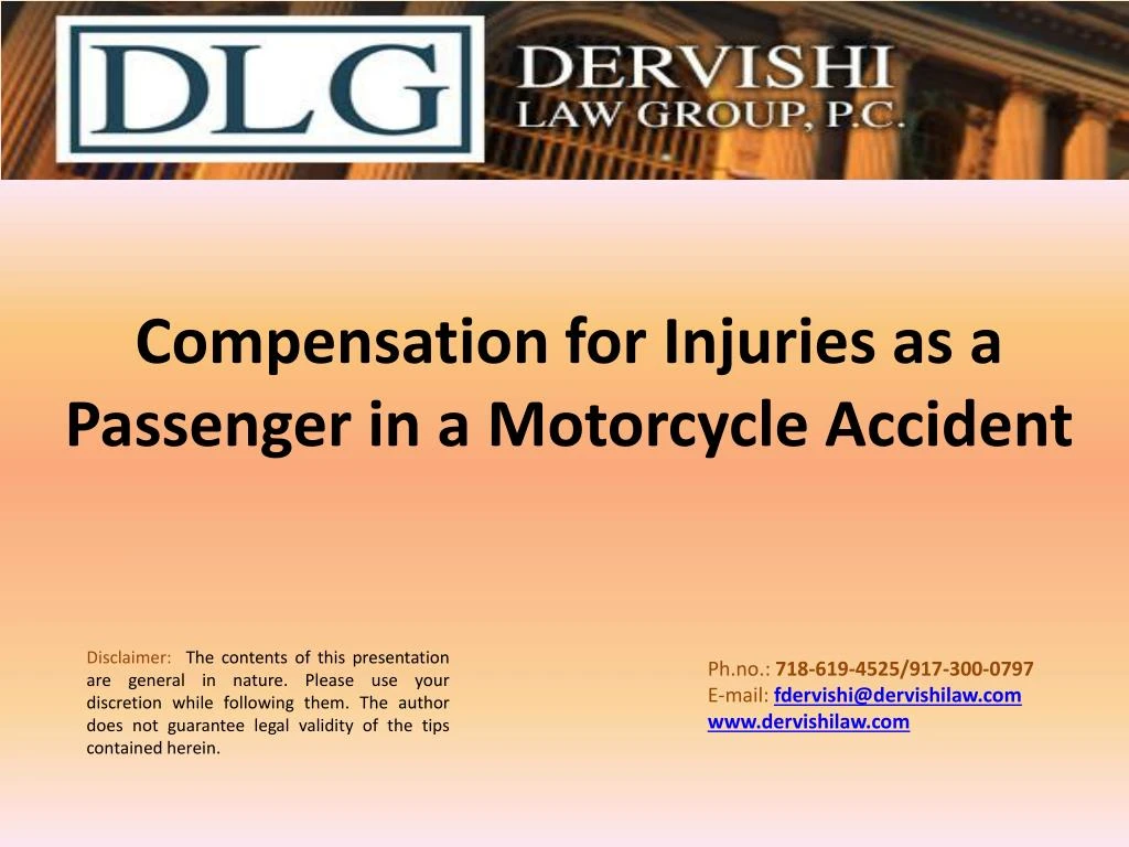 compensation for injuries as a passenger in a motorcycle accident